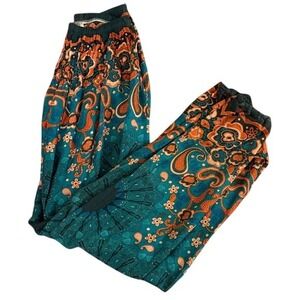 Bohemian Boho Paisley Floral Print Rayon Palazzo Pants Wide Leg Lounge Beach